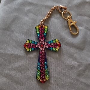 Colorful Rhinestone Cross Keychain